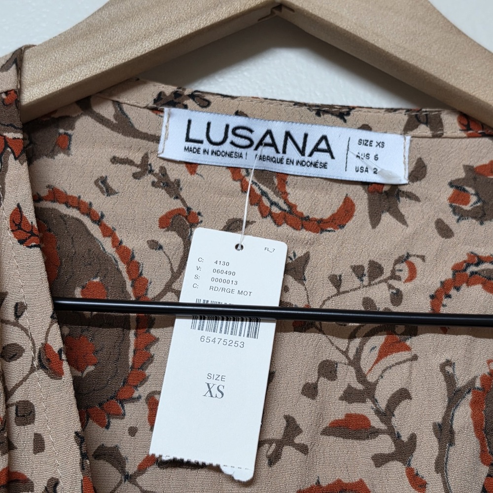 Lusana Anthropologie Smocked Prairie Paisley Boho Midi Dress XS NWT Cottagecore - Picture 5 of 14